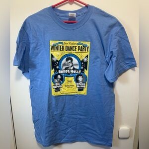 J. Mueller Winter Dance Party Buddy Holly Ritchie V. Big Bopper Blue T Shirt Med